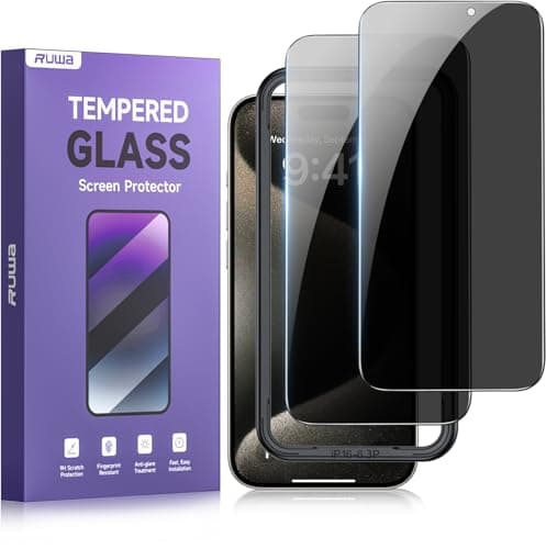 ruwa Privacy Screen Protector for iPhone 16 Pro [2-Pack] Anti-Peep Tempered Glass Film with Easy Installation Frame - Image 1