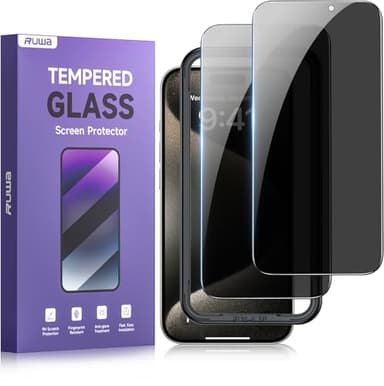 ruwa Privacy Screen Protector for iPhone 16 Pro [2-Pack] Anti-Peep Tempered Glass Film with Easy Installation Frame - Image 1