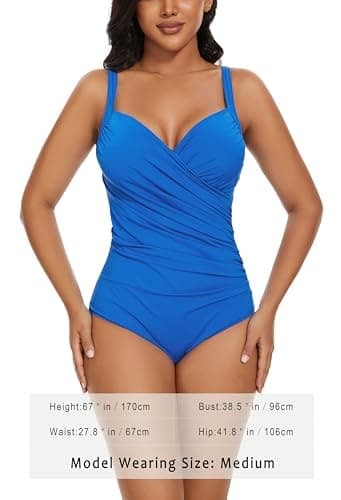 Aqua Regina Plus Size Swimsuit for Women One Piece Bathing Suit Ruched Tummy Control Adjustable Swimwear(Blue,XL) - Image 5