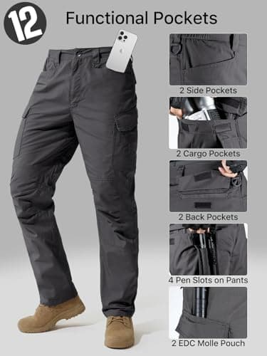 FREE SOLDIER Men's Water Resistant Pants Relaxed Fit Tactical Cargo Work Pants with Multi Pocket (Gray 36Wx28L - Image 4