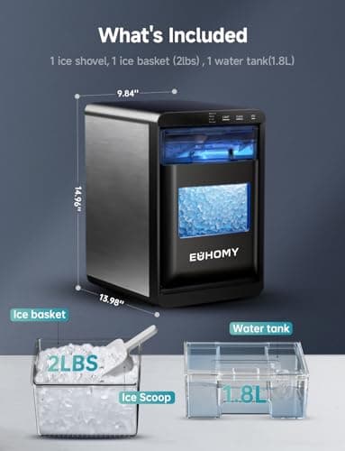 EUHOMY Nugget Ice Maker Countertop, 44Lbs/24H Pebble Ice Maker Machine, Self-Cleaning Pellet Ice Machine with Ice Scoop&Basket, Sonic Countertop Ice Machine for Home/Kitchen/Office(Black) - Image 7