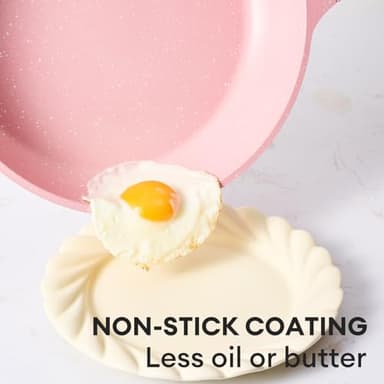 JEETEE Nonstick Frying Pans Set, Skillets Set 3 Pcs, 8" 9.5" 11" Granite Non-Stick Frying pan, Cookware Set with Bakelite Handle, Compatible with All Stovetops (Gas, Electric & Induction), Pink - Image 3