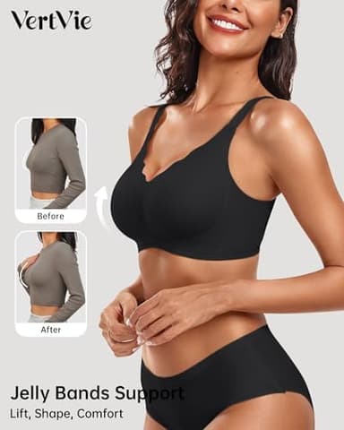 Vertvie Womens Seamless Bras No Underwire Supportive Wireless Push Up Full Coverage Bralette Comfort Scalloped T-Shirt Bra - Image 4