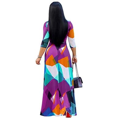 FANDEE Plus Size Maxi Dress for Women Summer Sundress V-Neck 3/4 Sleeve Multicoloured X-Large - Image 3