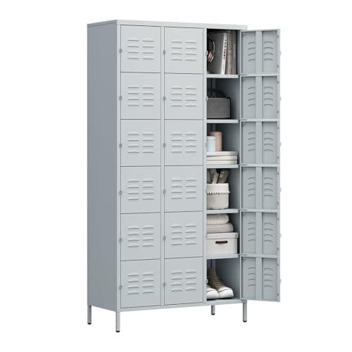 Letaya Metal Lockers for Employees-18 Door Storage Locker with Shelves and Lockable Steel Cabinet for School,Gym,Office,Staff (Grey, 18 Door) - Image 1