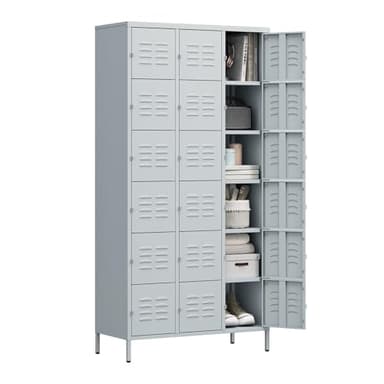 Letaya Metal Lockers for Employees-18 Door Storage Locker with Shelves and Lockable Steel Cabinet for School,Gym,Office,Staff (Grey, 18 Door) - Image 1