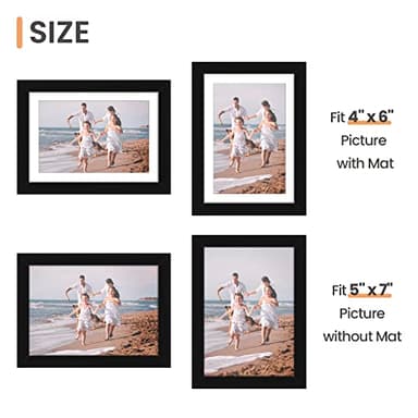 upsimples 5x7 Picture Frame Set of 10, Display Pictures 4x6 with Mat or 5x7 Without, Multi Photo Frames Collage for Wall or Tabletop Display, Black - Image 5