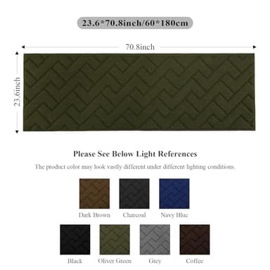 hicorfe Kitchen Rugs and Mats Sets,Super Absorbent Polypropylene Non-Slip Rug,Soft Comfort Floor Mat,Washable for Kitchen,Hallway,Office,Sink,Laundry(24" x 71",Oliver Green) - Image 2