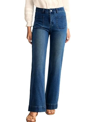 Astylish Jeans for Women Trendy Wide Leg High Waisted Stretchy Straight Leg Jeans Loose Denim Pants with Pocket Size 4 Blue - Image 1