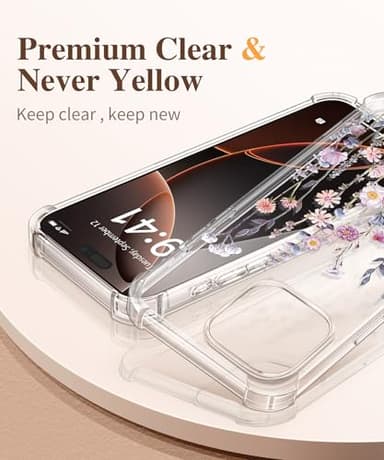 GVIEWIN for iPhone 16 Pro Case, with Screen Protector & Camera Lens Protector, Military-Grade Protection, Clear Shockproof Slim Floral Women Phone Case for iPhone 16 Pro, Floratopia/Colorful - Image 3