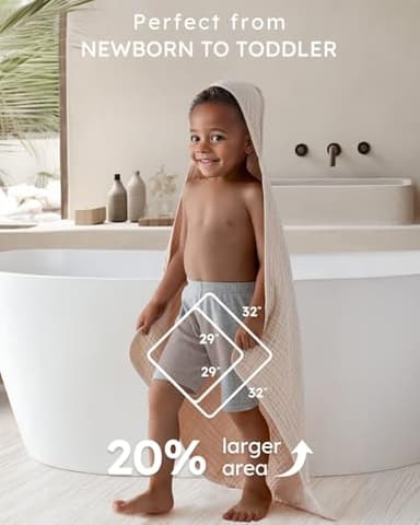 Yoofoss Hooded Baby Towels for Newborn 2 Pack 100% Muslin Organic Cotton Baby Bath Towel with Hood for Babies, Infant, Toddler and Kids, 32x32Inch, Soft and Absorbent Newborn Essential, Beige&Coffee - Image 4