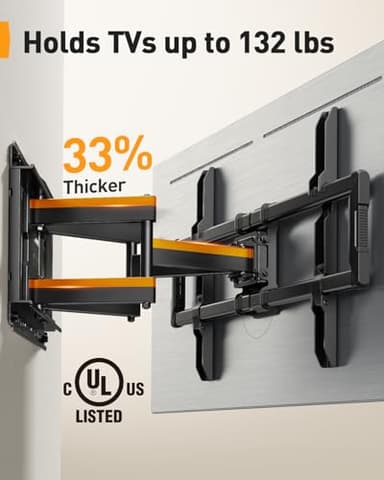 Perlegear UL-Listed Full Motion TV Wall Mount for 40–86 Inch Flat Curved TVs up to 132 lbs, 12″/16″ Wood Studs, TV Mount Bracket with Tool-Free Tilt, Swivel, Extension, Max VESA 600 x 400mm, PGLF15 - Image 4