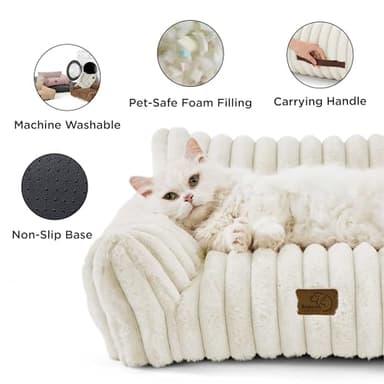 Bedsure Cute Pet Couch - Fluffy Dog Sofa, Dog Couch Bed with Removable, Washable Cover, Supportive for Medium Large Dogs, 36inch, Cream - Image 5