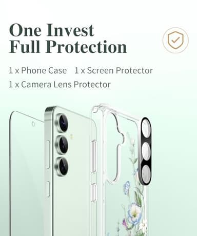 GVIEWIN for Samsung Galaxy S25 Plus Case with Screen Protector & Camera Lens Protector, [Non Yellowing] Clear Floral Hard Shockproof Bumper Women Phone Case for S25 Plus 6.7" (Aquilegia/White) - Image 7