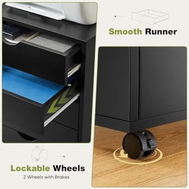 Sweetcrispy 7 Drawer Chest Mobile Storage Cabinets Wooden Dresser with Wheels Room Organization Furniture for Office Home, Black Wood - Image 4
