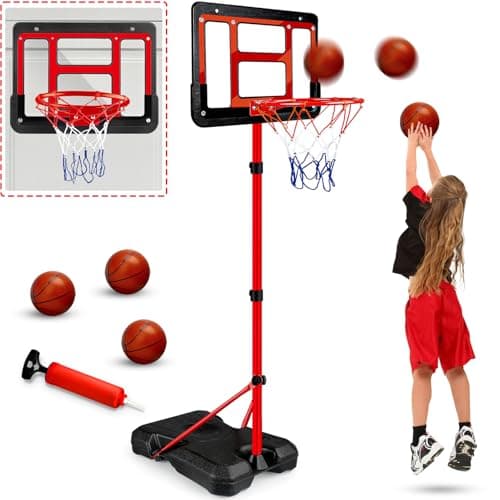 Kids Basketball Hoop with Stand, Adjustable Basketball Set, Toddler Basketball Toys for Boys Age 3 4 5 6 7 8, Indoor Outdoor Backyard Sport Game Gifts - Image 1