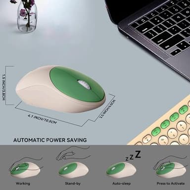 FD Wireless Keyboards and Mouse Combo - 2.4GHz USB Cordless, Cute Wireless Keyboard Round Keys, Quiet and Slim Set for Laptop, Computer, TV and Mac - Milky White Green Colorful - Image 4