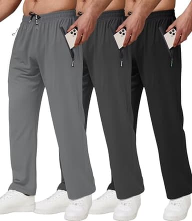lomsoe 3 Pack Mens Athletic Pants with Zip Pockets Lightweight Sweatpants for Men Joggers Pants Quick Dry Workout Sweat Pants(Black,Dark Gray,Light Gray,S) - Image 1
