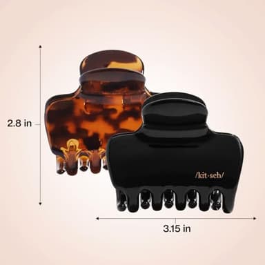 Kitsch Medium Claw Clips for Women - Strong Hold & Stylish Glossy Puffy Design Hair Accessories | Ideal for Girls and Women with Thick & Thin Hair, Half-Up or Full Updos - 2pc Set, Black & Tort - Image 2
