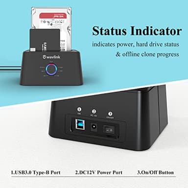 WAVLINK USB 3.0 and USB C to SATA Dual-Bay External Hard Drive Docking Station for 2.5/3.5 Inch HDD/SSD with UASP (6Gbps), Support Offline Clone/Duplicator Function [16TB X2 ]-Black - Image 8