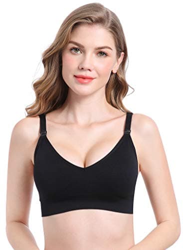Suekaphin Nursing Bra 5pack Wireless V Neck Maternity Nursing Bra Bralette Low Cut Sleeping Breastfeeding with Extenders,Large,Black/Nude/Pink/Gray/PurpleBean - Image 2
