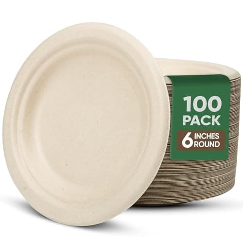 TaidMiao Paper Plates 6 Inches, 100 Pack Disposable Plates – 100% Compostable Plates, Water & Oil Proof Dessert Plates, Microwavable Small Paper Plates, Perfect Paper Plate For Party - Brown - Image 1