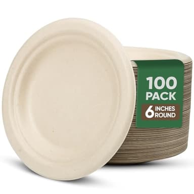 TaidMiao Paper Plates 6 Inches, 100 Pack Disposable Plates – 100% Compostable Plates, Water & Oil Proof Dessert Plates, Microwavable Small Paper Plates, Perfect Paper Plate For Party - Brown - Image 1