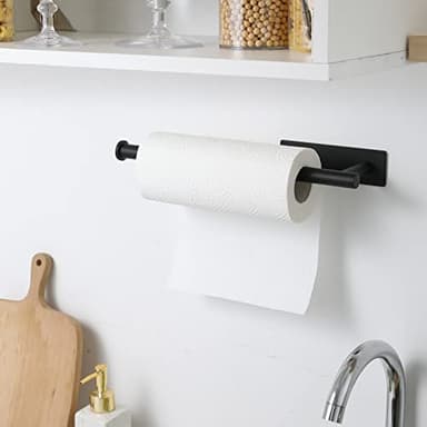theaoo Paper Towel Holder - Under Cabinet Paper Towel Holder for Kitchen, Adhesive Paper Towel Roll Rack for Bathroom Towel, Wall Mounted Matte Black Paper Towel Rack, SUS304 Stainless Steel - Image 7