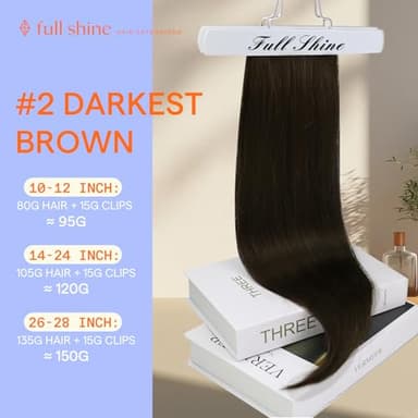 Full Shine 28 Inch Clip in Hair Extensions Real Human Hair Dark Brown Clip in Extensions Brown Real Hair Extensions Clip ins for Women Triple Weft Invisible 7 Pcs 150 G - Image 2