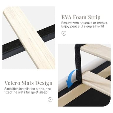 Jocisland King Size Bed Frame with 61.4" Tall Headboard, Velvet Upholstered Wingback Platform Design, Handcrafted Pleats& Deep Button Tufted, Solid Wood Legs, No Box Spring Needed, Cream - Image 8