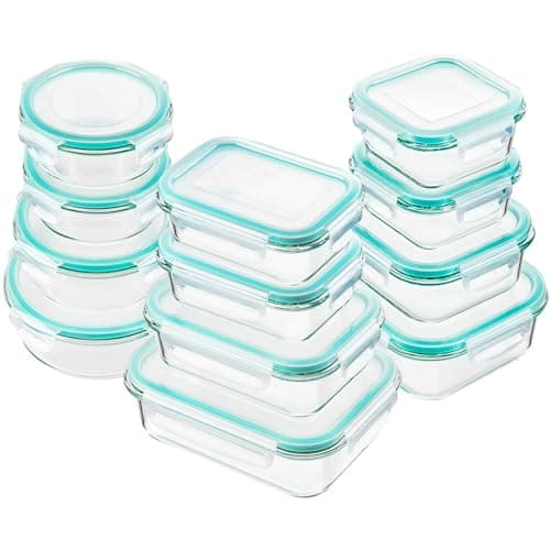 Bayco Glass Food Storage Containers with Lids, [24 Piece] Meal Prep, Airtight Bento Boxes, Leak Proof (12 lids & 12 Containers) - Blue - Image 1