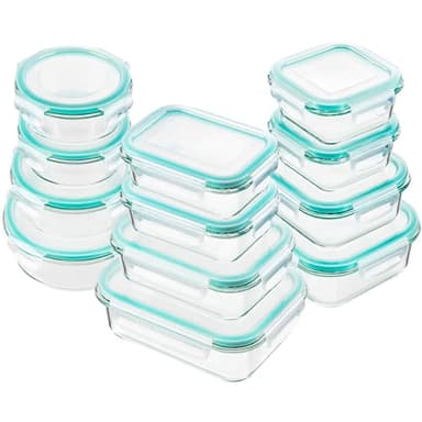 Bayco Glass Food Storage Containers with Lids, [24 Piece] Meal Prep, Airtight Bento Boxes, Leak Proof (12 lids & 12 Containers) - Blue - Image 1