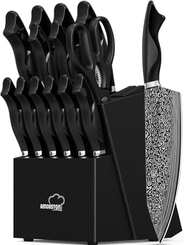 Knife Set, 15 Pieces Kitchen Knife Set with Built in Sharpener, High Carbon German Stainless Steel Knife Block Set, Dishwasher Safe - Image 1