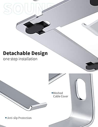 SOUNDANCE Laptop Stand, Aluminum Computer Riser, Ergonomic Laptops Elevator for Desk, Metal Holder Compatible with 10 to 15.6 Inches Notebook Computer, Silver - Image 5