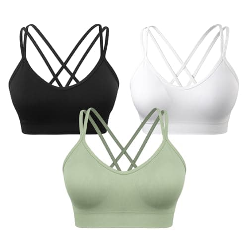 VEQKING Women's Cross Back Sports Bra Padded Strappy Medium Support Yoga Bra for Workout Fitness 3 Pack - Image 1