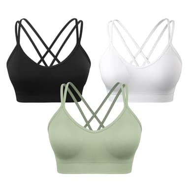 VEQKING Women's Cross Back Sports Bra Padded Strappy Medium Support Yoga Bra for Workout Fitness 3 Pack - Image 1