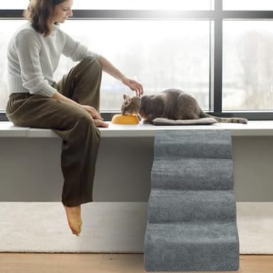 Dog Stairs for Small Dogs - High Density Foam Dog Ramp, Extra Wide Pet Steps with Non-Slip Bottom for High Beds, Couche and Sofa, Best for Pet Injured, Older Dogs Cats (Grey, 4 Steps) - Image 6