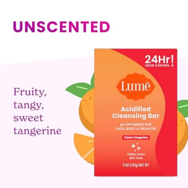 Lume Acidified Body Cleansing Bar - 24 Hour Odor Control - Removes Odor Better than Soap - Moisturizing Formula - Formulated Without SLS orParabens - OB/GYN Developed - 5 ounce (Clean Tangerine) - Image 7