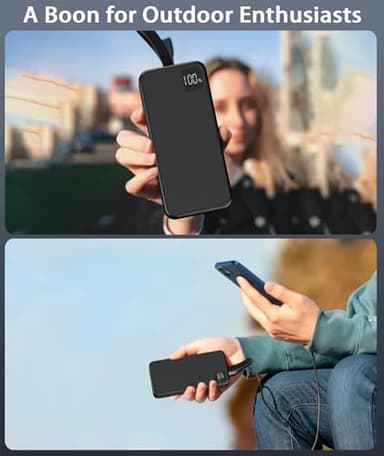 Portable Charger 30000mAh Power Bank -Portable Battery with 2 Built in Cables PD QC4.0 22.5W Fast Charging Battery Pack Phone Charger for iPhone 15 14 13 Samsung Galaxy iPad etc (1 Pack, Black) - Image 7