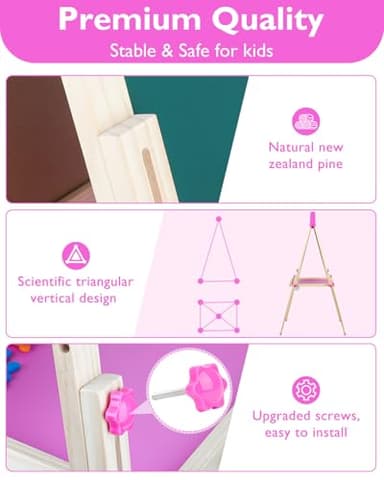 Easel for Kids,Toddler Art Easel Toys for Ages 4 5 6 7 8,Toys for 4 5 6 7 8 9 Year Old Girl Gifts,Wooden Double-Sided Magnetic Dry Erase Whiteboard and Chalk Board with Paper Roll,Boys Girls Gift - Image 4