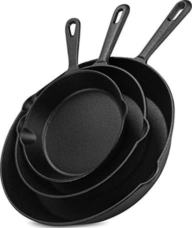 Utopia Kitchen Cast iron Skillets 3 Piece Set, Chefs Pan, Pre Seasoned Cast iron Skillets, 6, 8 & 10 Inches, Easy Use in the Oven, Stove, Grill, or Campfire, Black - Image 1