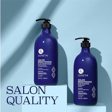 Luseta Blue Shampoo & Conditioner Set - Color Brightening for Brassy and Brunette Treated Hair, Revive Cool Tones, 2x 16.9oz - Image 3