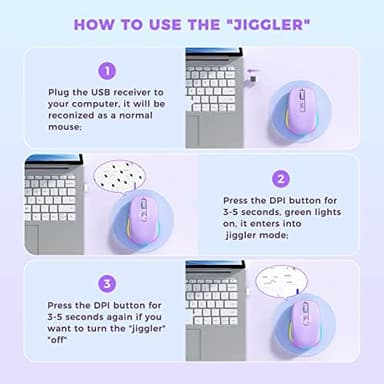 Wireless Mouse Jiggler - LED Wireless Mice with Build-in Mouse Mover, Rechargeable Moving Mouse for Laptop with Undetectable Random Movement Keeps Computers Awake - Purple - Image 4