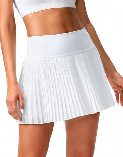 SANTINY Pleated Tennis Skirt for Women with Pockets Shorts Women's High Waisted Lightweight Athletic Golf Skorts Skirts for Casual(A White_S) - Image 1