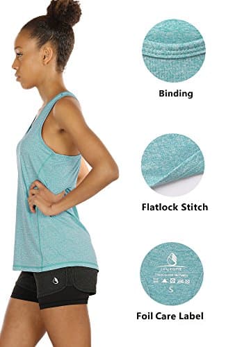 icyzone Workout Tank Tops for Women - Racerback Athletic Yoga Tops, Running Exercise Gym Shirts(Pack of 3)(M, Black/Granite/Green) - Image 6