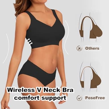PoseFree Wireless Bras for Women Full Coverage Bra Full Support and Lift No Underwire Back Smoothing Bralette Everyday Bra (Black,XL) - Image 3
