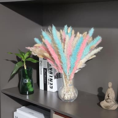 Colorful Pampas Grass Decor – White, Pink, and Cyan Dried Arrangements for Weddings, Baby Showers, and Home Decor. 17” Centerpiece (No Vase). - Image 2