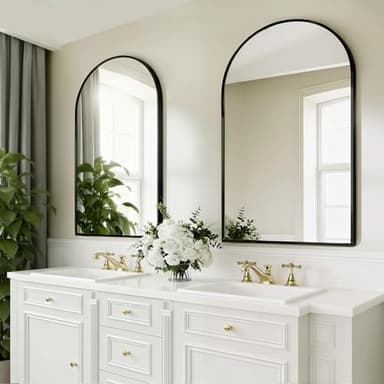 PUZONJIG Arched Wall Mirror 24"X36", Black Bathroom Vanity Mirrors for Over Sink, Modern Farmhouse Mirror Wall Mounted, Curved Arch Design for Bedroom, Living Room & Home Decor - Image 5