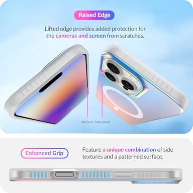 LONLI Hue - Magnetic Case for iPhone 16 Pro - [Compatible with Magsafe] - [360° Shock-Absorbent Bumper] - [Cute and Unique Phone Cover for Girls and Women] - Fluorescent Holographic Iridescent - Image 6