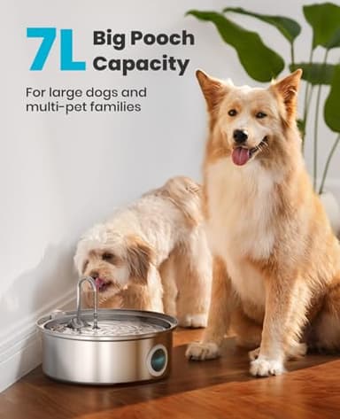 oneisall Dog Water Fountain, 7L/230oz/1.8G Quiet Dog Fountain Water Bowl, Stainless Steel Dog Water Fountain with Visual Water Level&Triple Filtration for Large Medium Small Breed Dogs Pets - Image 2